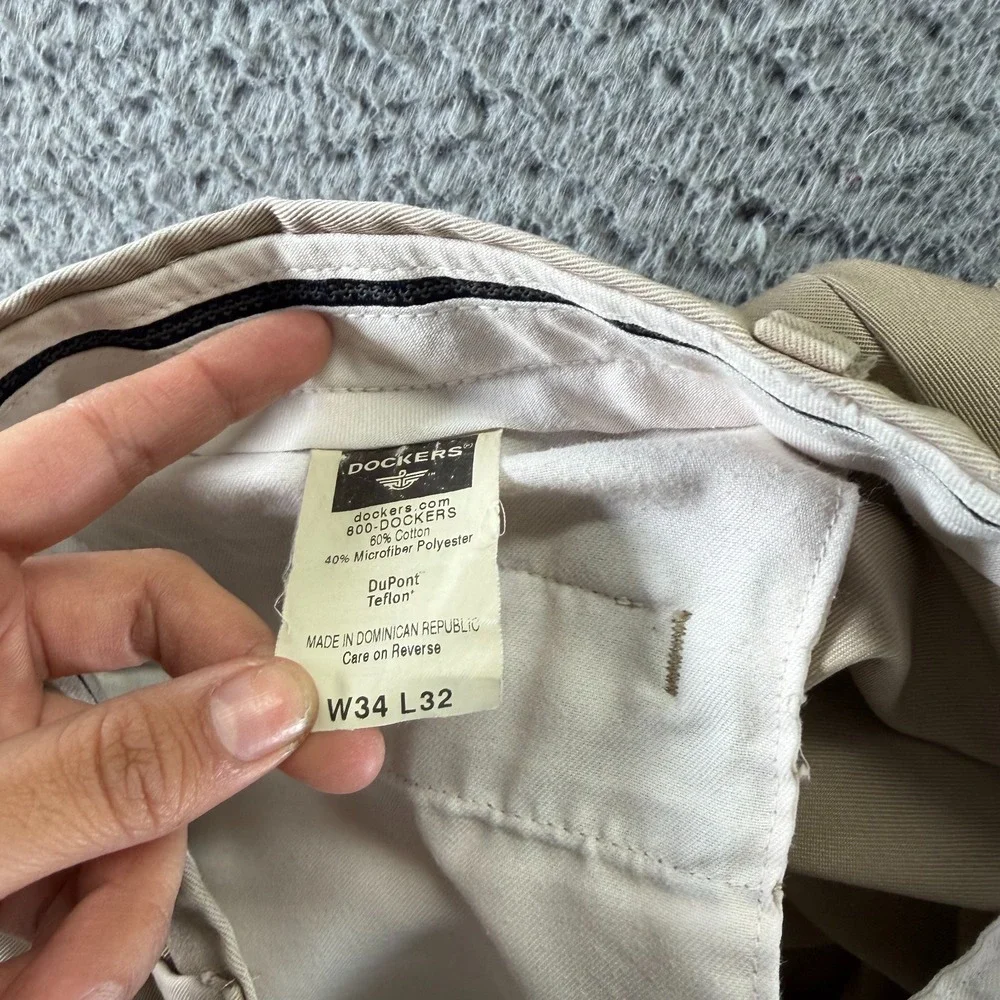 Dockers Stain Defender Pant Mens 34x32 Brown Cotton Chino Straight Preppy Career